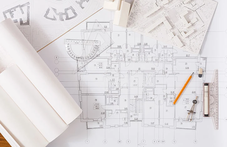 Architectural drawings and specification tools for a London property project